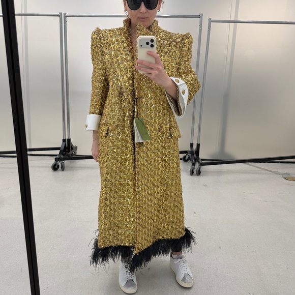 Gucci Jackets & Blazers - Gucci Ostrich Feather Coat 'Gold Black'